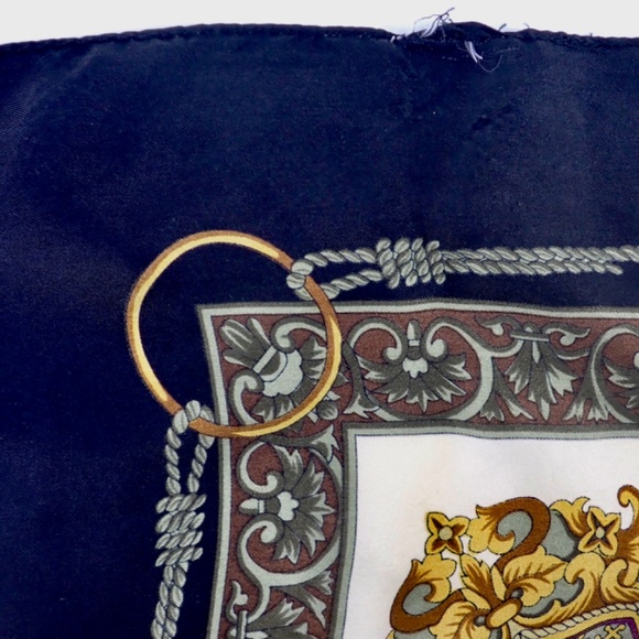 Silky Euro Coat of Arms Black & Gold with Tassel Print Square 33" Hand Rolled - Picture 7 of 8